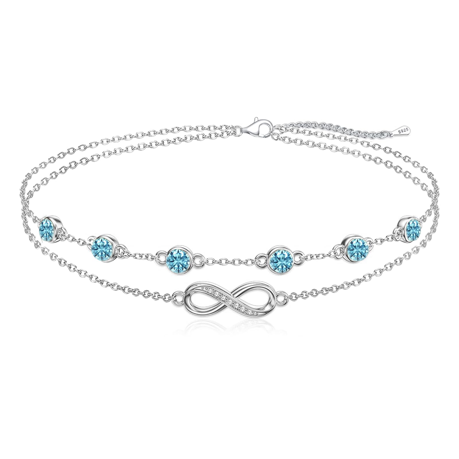 Infinity Bracelet 925 Sterling Silver Birthstone Jewelry Women Double Layer Pers