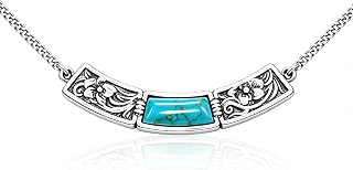 Wrangler - Collar de turquesa floral tallado, joyería occidental para mujer
