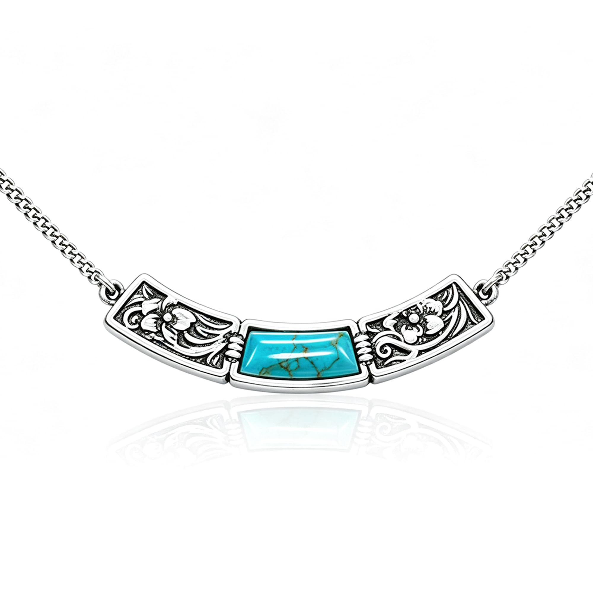 Wrangler - Collar de turquesa floral tallado, joyería occidental para mujer
