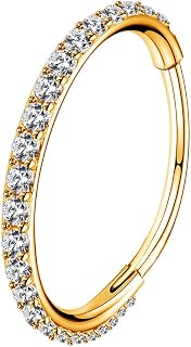 OUFER 18G 20G Nose Ring Hoops Hinged Segment CZ Line 316L Stainless Steel | Helix Piercings Nostril Clicker Daith Tragus Cartilage Earring Jewellery