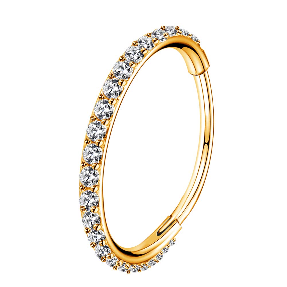 OUFER 18G 20G Nose Ring Hoops Hinged Segment CZ Line 316L Stainless Steel | Heli
