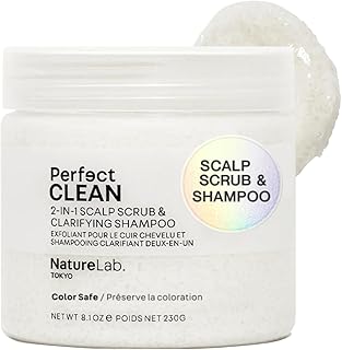 NatureLab.TOKYO Perfect Clean Scalp Scrub &amp; Clarifying Shampoo - 8.1 oz | Original, exfoliating sugar crystals, probiotic sake water, hyaluronic acid, 2-in-1 deep scalp cleanser for shine