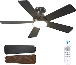 addlon 42 Inch Black Low Profile Ceiling Fans with Lights and Remote | Flush mount, 3-color dimmable light, quiet reversible DC motor, easy install, memory, timer, bedroom, covered outdoor areas