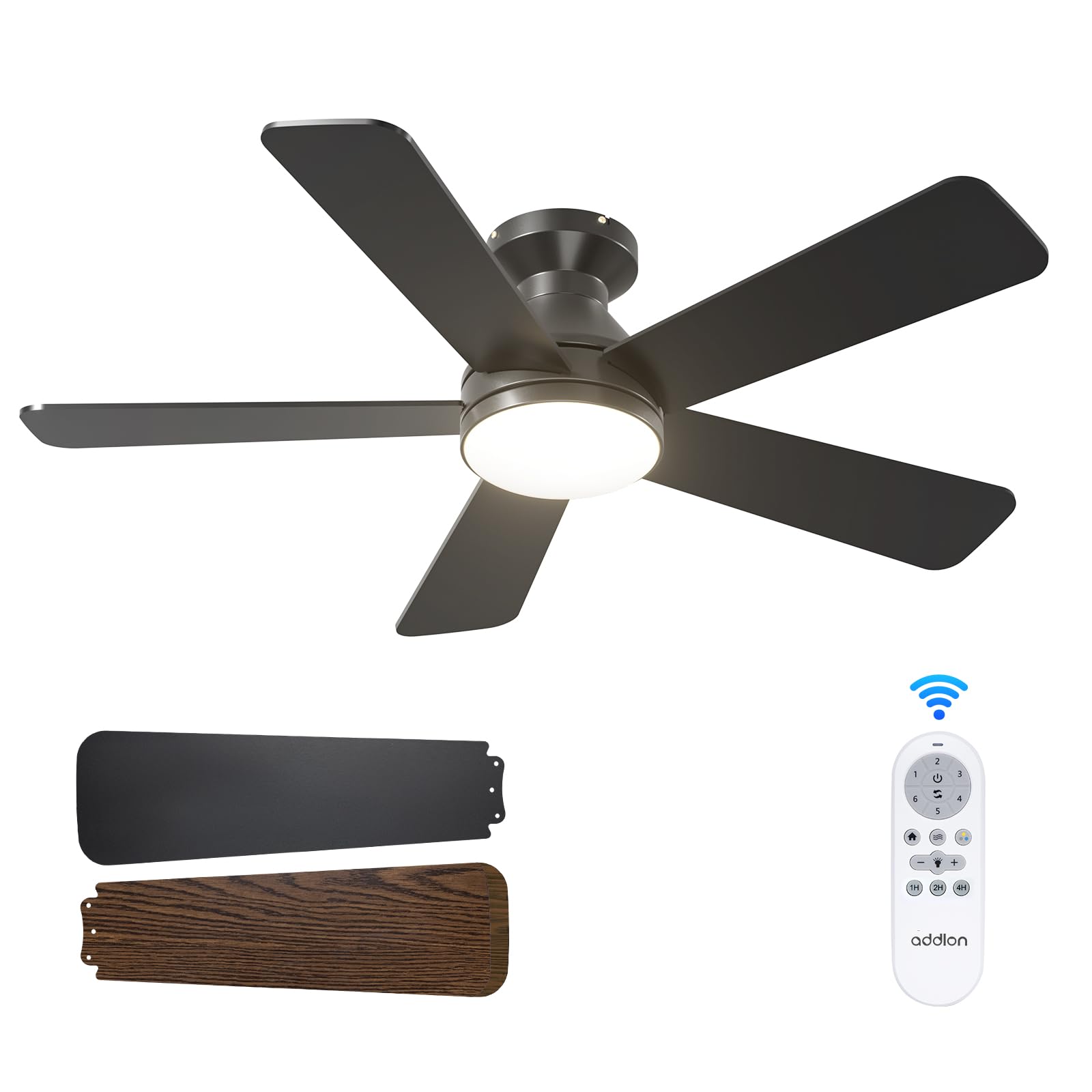 addlon 42 Inch Black Low Profile Ceiling Fans with Lights and Remote | Flush mou