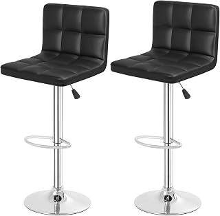 BestOffice Counter Height Bar Stools Set of 2 PU Leather Swivel BarStools for Kitchen Stool Height Adjustable Counter Stool Barstools Dining Chair with Back (Black)