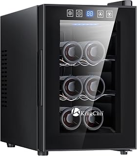 KingChii 6 Bottle Thermoelectric Wine Cooler Refrigerator Advanced Cooling Technology, Stainless Steel & Tempered Glass For Red Wine, Champagne for Home, Kitchen, or Office