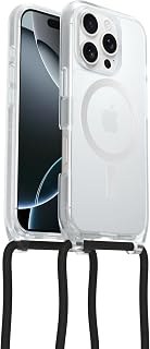 OtterBox Cover React Series Necklace MagSafe per iPhone 16 Pro, resistente a shock con cordino a collana, adattabile e intercambiabile, testata a norme MIL STD 810G, Trasparente