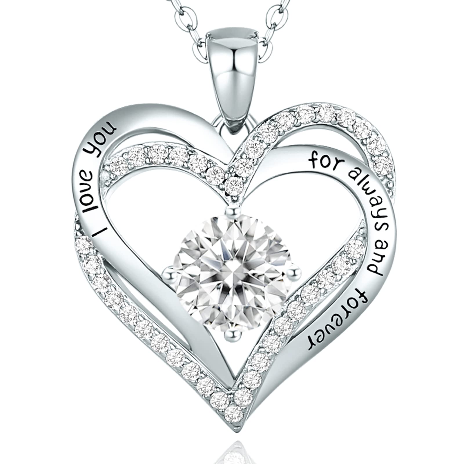CDE Kette Damen 925 Sterling Silber Rosegold Forever Love Herz Geburtsstein Anhä