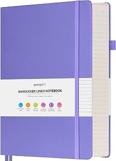 Large Lined Notebook for Women & Men - A5 Size - 312 Numbered Pages for Work - 100gsm Paper - Vegan Leather Hardcover - Writing Desk - Purple