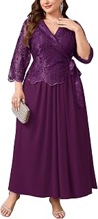 Plus Size Mother of Bride Floral Lace Maxi Dress Wrap V Neck A Line Chiffon Formal Dresses Wedding Evening Gowns