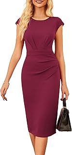 GRACE KARIN Vestidos de trabajo para mujer, vestido entallado con manga casquillo y fruncido, vestido de tubo para oficina y negocios