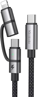 Mcdodo 2 in 1 Universal Cable, USB-C to USB-C & Lightning Cable, 100 W, PD Fast Charging (CtoC), Supports PD 3.1 & USB 3 & E-Marker Chip, 10 Gb/s Fast Transfer & 4K Projection, Lightning Type-C Cord