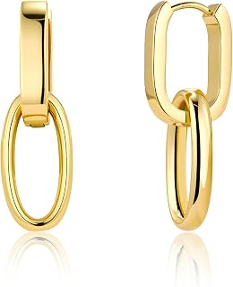 Silver Dangle Double Hoop Earrings For Women Paperclip Link Earring