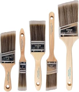 Pro Grade Paint Brushes, Paint Brush Set for Walls, Trim & Stain, 5-Piece | Interior & exterior | Cabinets, doors, furniture, decks | For latex & oil-based | Synthetic bristles, Softwood handles