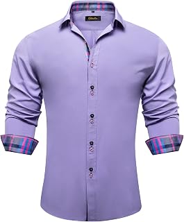 DiBanGu Men's Dress Shirt Long Sleeve Casual Button Down Shirts Regular Fit Inner Contrast Shirt for Business Party