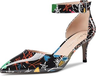 Aachcol Women's Needle Medium Heel Ankle Strap Pumps Pointed Toe Sandals Dress Shoes Party Wedding Office 6.5 cm