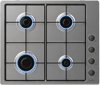 Candy Idea 4 Burner Gas Hob, Stainless Steel | Gas Safety, Enamel Grills, Side Knobs, Stainless Steel, Easy to Clean, LxWxH 59.5x51x0.8cm, CHW6LBX