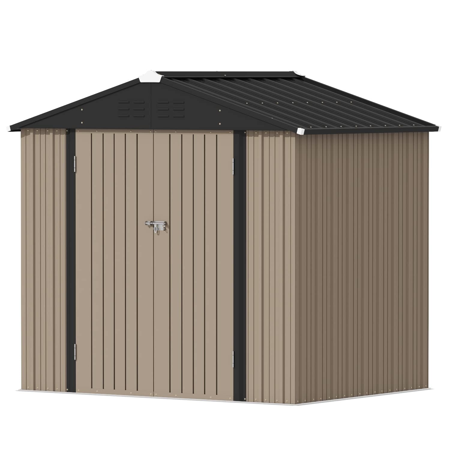 Devoko 8x6 FT Outdoor Storage Shed, Brown | Metal Tool Sheds, Lockable Door, Slo