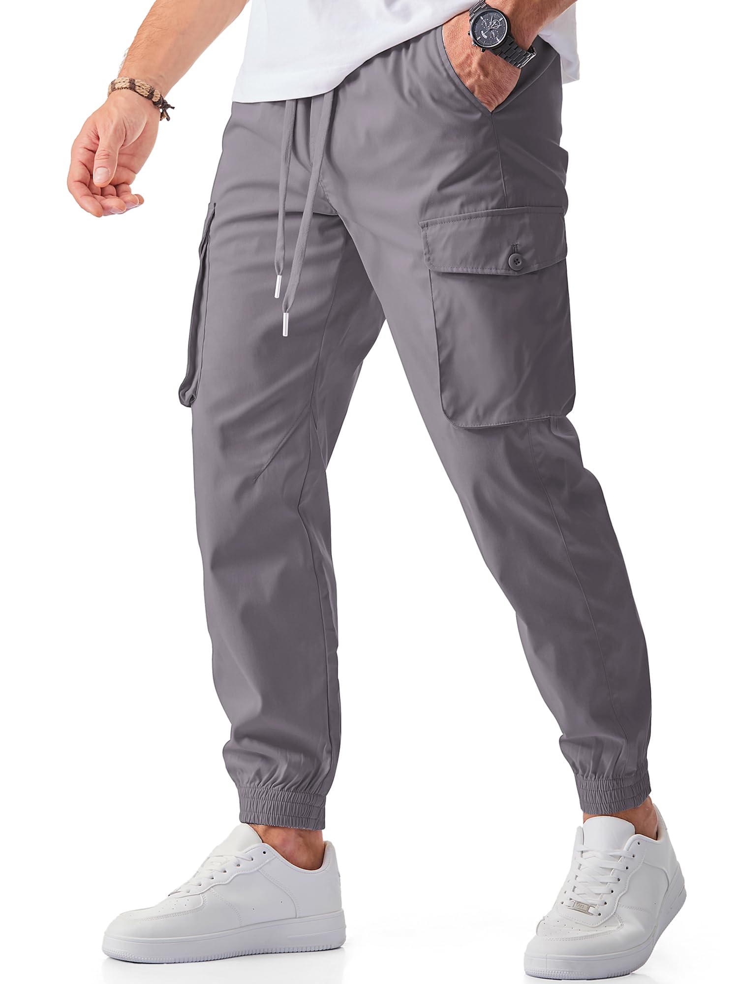 JMIERR Men's Casual Cargo Joggers Pants Stretch Elastic Waist Drawstring Tapered