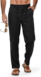 TBMPOY Men's Linen Pants Casual Travel 5 Pockets Lightweight Breathable Dress Pants Summer Beach Work Trousers