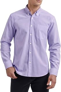 HISDERN Men's Oxford Long Sleeve Shirt Casual Cotton Shirts Men Solid Color Business Casual Button Shirts with Pocket Regular Fit