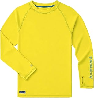 Boys UPF 50+ Rash Guard, Long Sleeve Cooling Swim Shirt for Kids