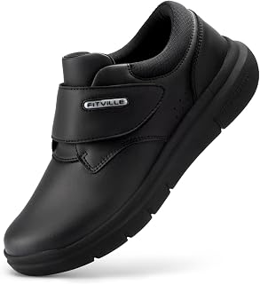 FitVille Weite Lederschuhe mit Klettverschluss Herren Business Casual Verbandschuhe Gesundheitschuhe Freizeitschuhe Bequeme Sneaker Walkingschuhe Büro EasyTop V4