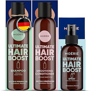 MOERIE Shampoo Set - Against Hair Loss, Conditioner, Hair Growth Serum & Hair Mask - Naturally Accelerate Hair Growth - Vegan Hair Growth Agent Women & Men - 77 Minerals (Set of 3)