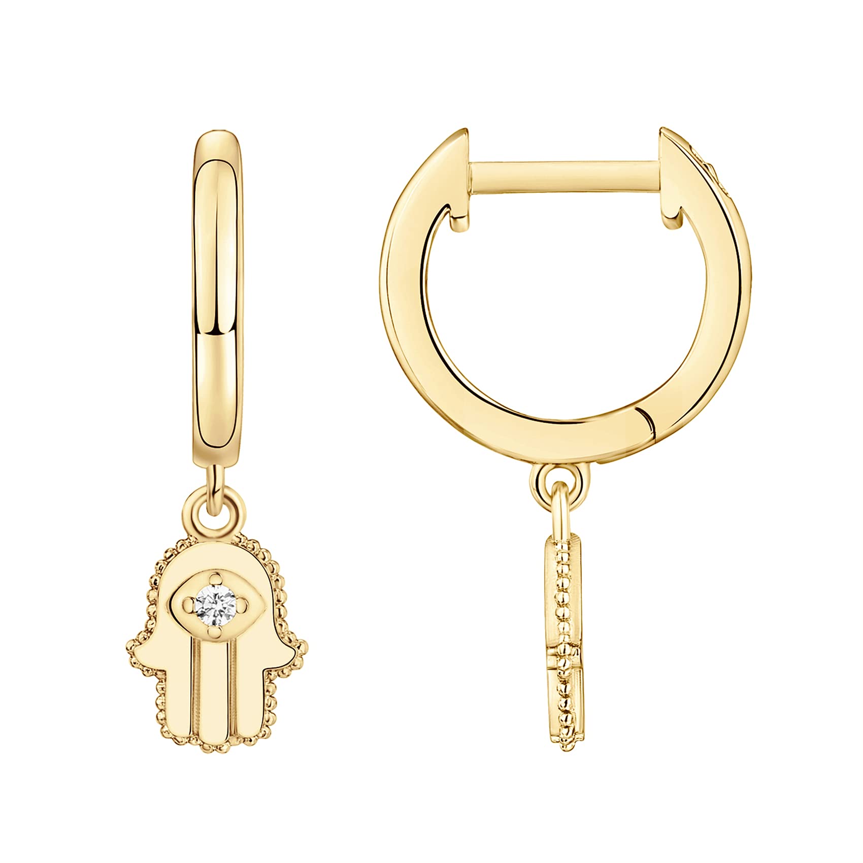 PAVOI CZ Huggie Earrings, 14K Gold Plated, Yellow Gold, Size 13 Millimeters