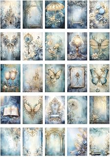 50 Count Vintage Collage Paper Pack "Blue Castle" | Matte Texture for Scrapbooking, Cards and Crafts