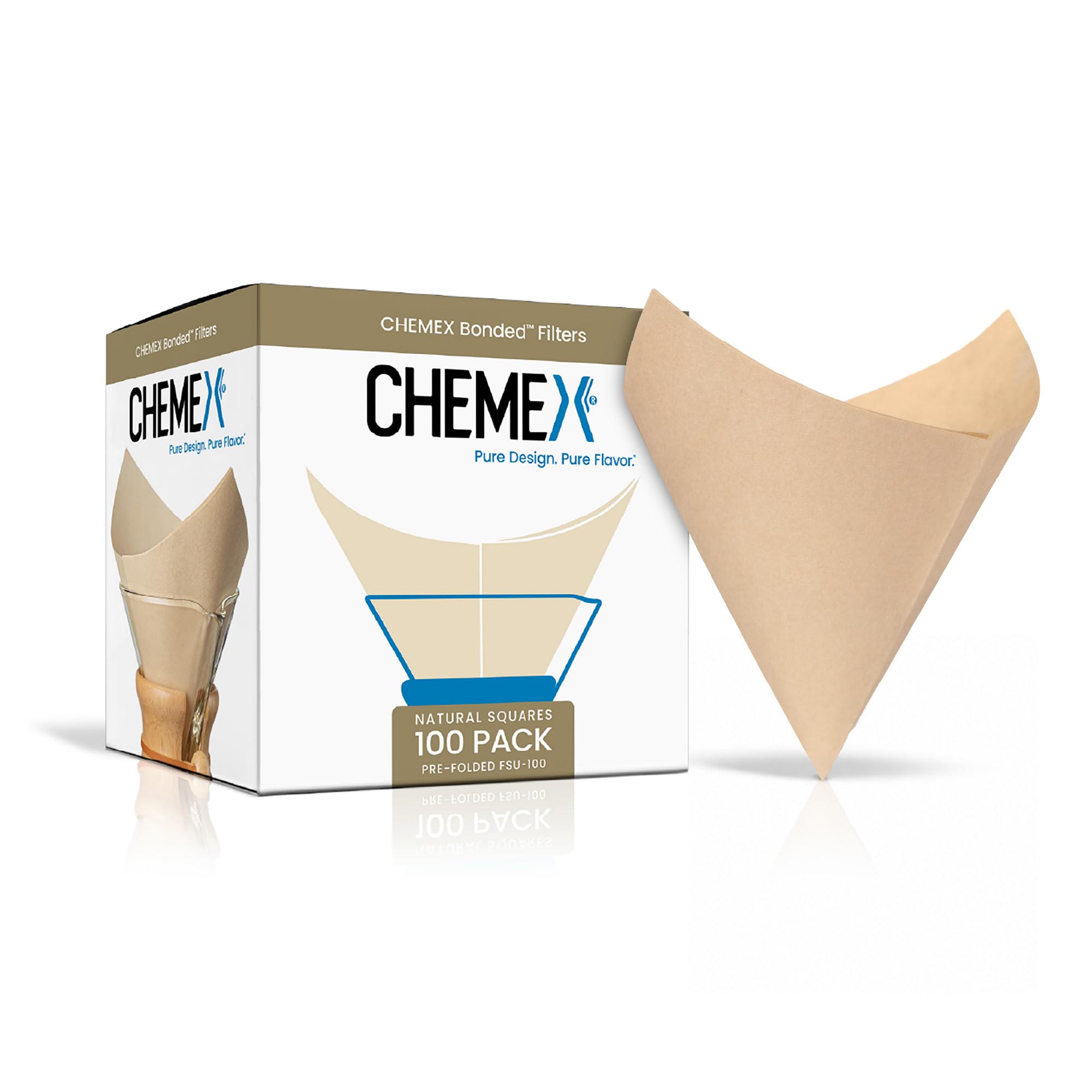 Chemex Unbleached, Pour Over FSU-100, 100ct | Unbleached Oxygen-Cleansed Paper, 