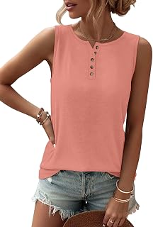 TICTICMIMI Womens Tank Tops 2026 Buttons Spring Summer Sleeveless Tee Henley Shirt Crew Neck Basic Outfits Clothes