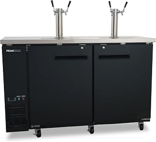 PEAKCOLD Commercial Kegerator, 60" Wide, 4 Tap Draft Beer Dispenser, 2 Door | 4 tap kegerator with forced air cooling and adjustable shelves, ETL certified and NSF compliant, US Support