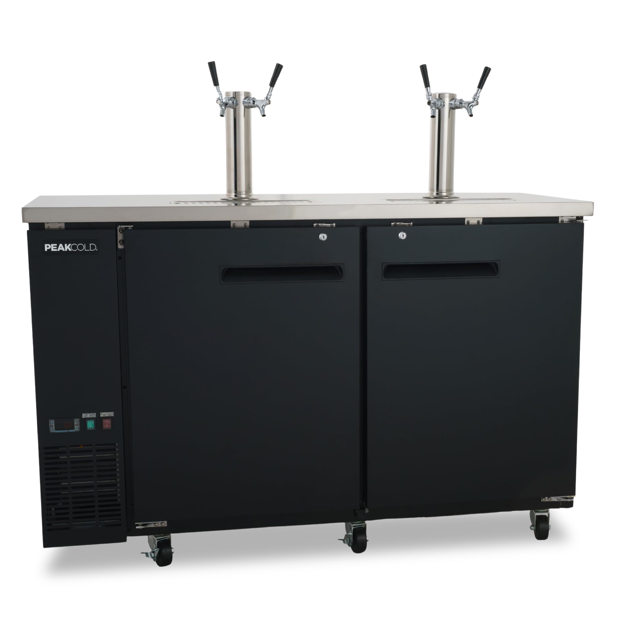 PEAKCOLD Commercial Kegerator, 60" Wide, 4 Tap Draft Beer Dispenser, 2 Door | 4 