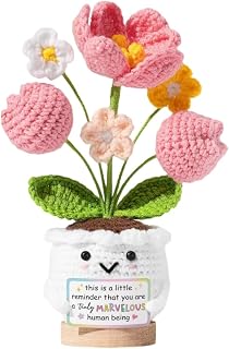Emotional Support Crochet Tulip,Positive Inspirational Gift for Women | Handmade Knitted Flower Present for Mom, Teacher, Nurse, Boss, Coworker - Birthday, Mother's Day, Admin Professional Day