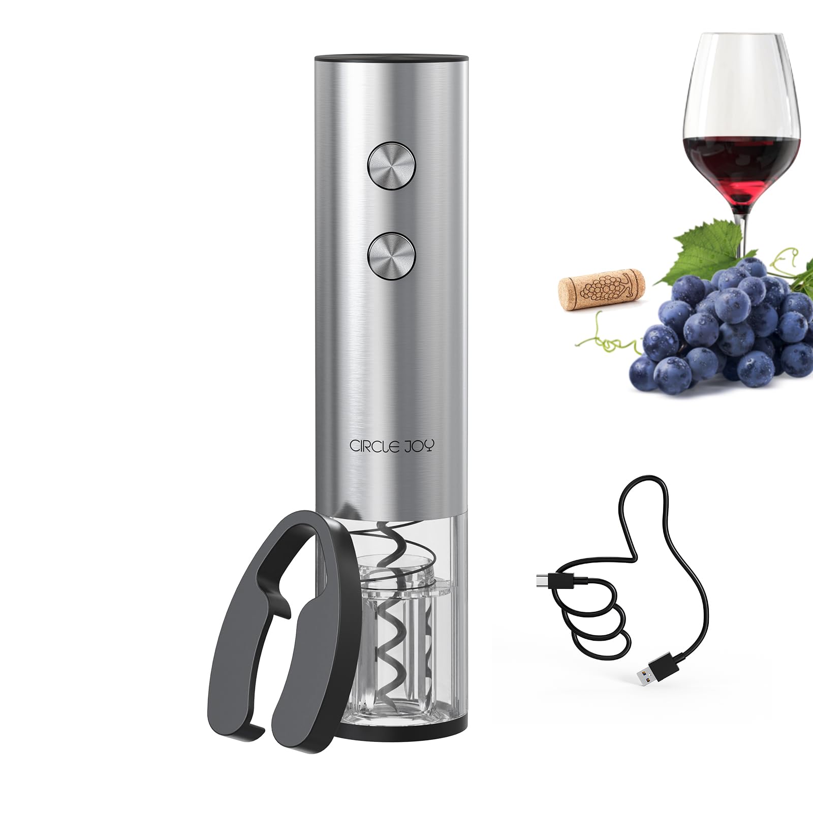 CIRCLE JOY Electric Corkscrew with Capsule Cutter, USB Rechargeable Stainless St