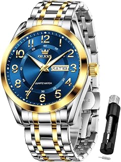 OLEVS Mens Quartz Watch Big Numbers Easy Read Stainless Steel Waterproof Luminous Date Casual Men Watches