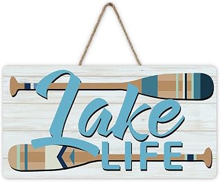 Lake Life Paddle Front Door Sign, Wood Hanger Outdoor Outside Porch
