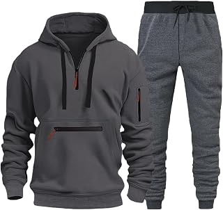 Mens Tracksuit Full Set 1/4 Zipper Hoodie Top Sweatpants Bottoms Sets Winter Warm Casual Sweatsuit Sets with Pockets 2 Piece Pullover Joggers Suit Activewear Sportswear Outfits