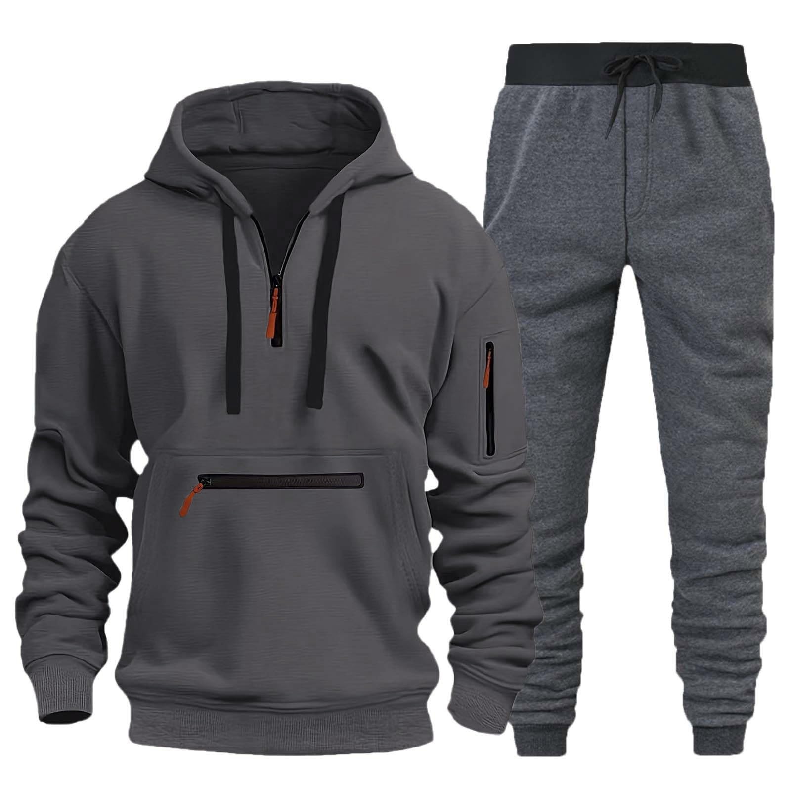 Mens Tracksuit Full Set 1/4 Zipper Hoodie Top Sweatpants Bottoms Sets Winter War