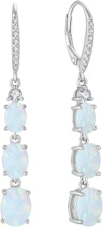 Created Opal Earrings 925 Sterling Silver Leverback Drop Dangle Earrings with 5A Cubic Zirconia Jewelry for Women