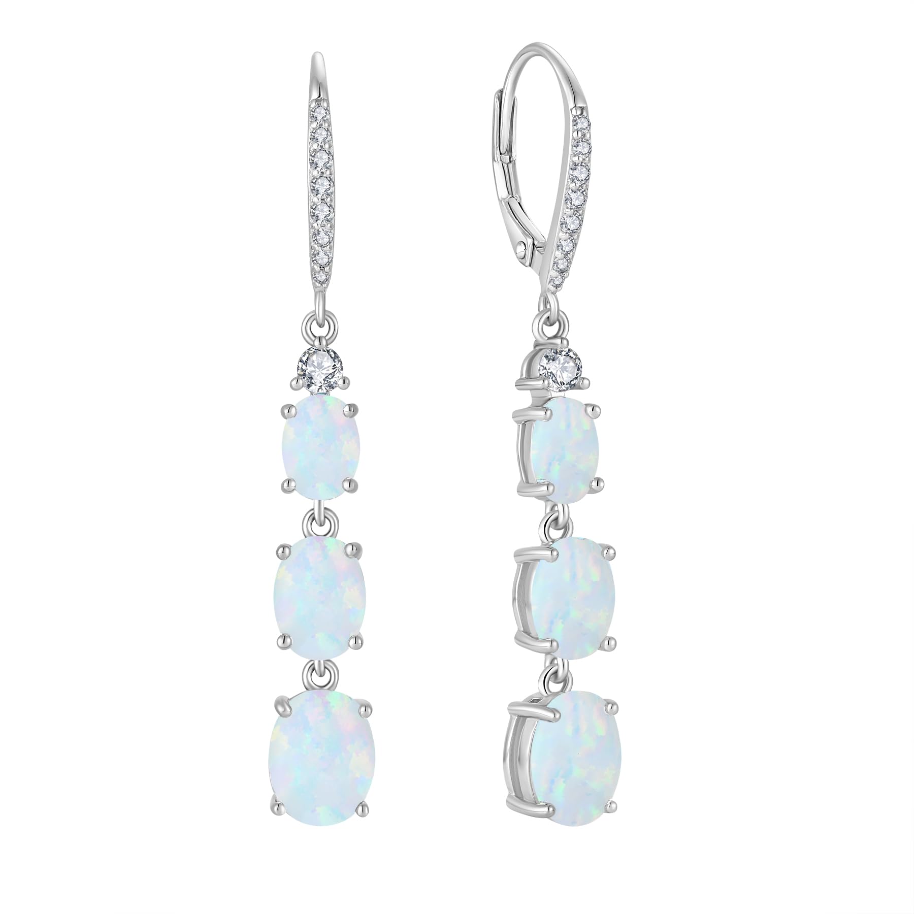 Created Opal Earrings 925 Sterling Silver Leverback Drop Dangle Earrings with 5A
