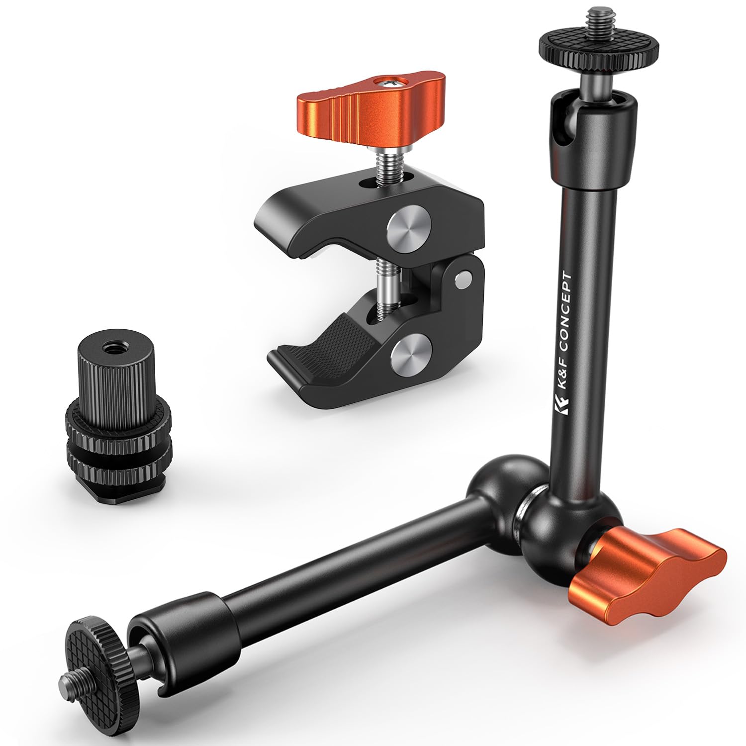 K&F CONCEPT 9.8" Magic Arm Clamp Kit with Cold Shoe Mount & 1/4" Screws