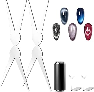 5pcs Cat Eye Magnet Set, 2-in-1 Scissor Shape Nail Magnet Tool create French & V-Shape nail effects, Heart Guide & Cylindrical Magnet for Cat Eye Gel Polish, Nail Art DIY for Home, Salon, Studio