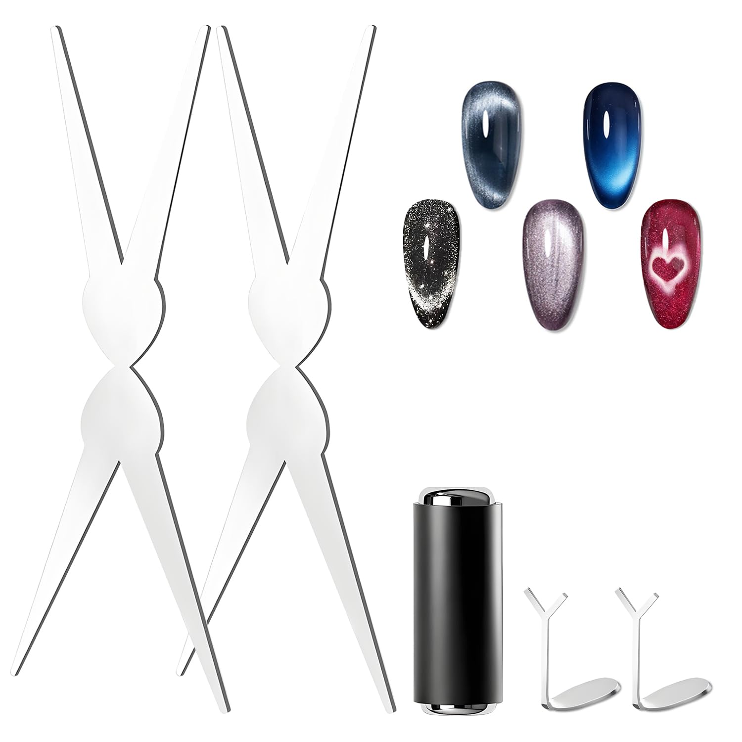 5pcs Cat Eye Magnet Set, 2-in-1 Scissor Shape Nail Magnet Tool create French & V