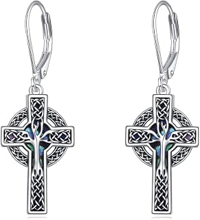 YFN Cross Earrings Sterling Silver Dangle Drop Leverback Cross Earrings Religion Jewelry Christians Gifts for Women Men