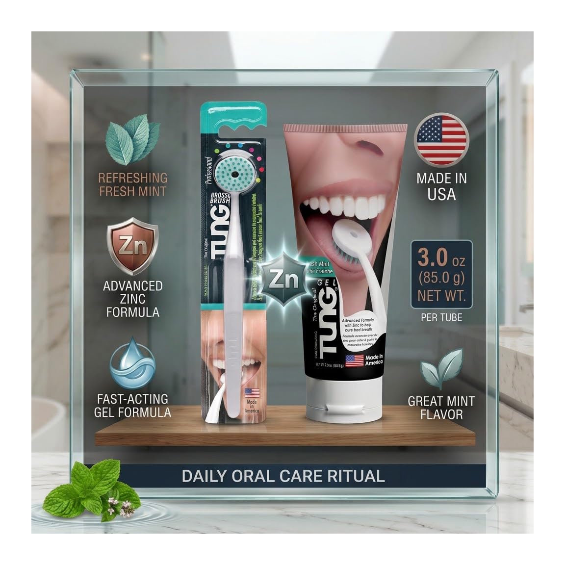 TUNG Tongue Brush & Gel Kit – Manual Tongue Cleaner for Daily Oral Hygiene, Fres