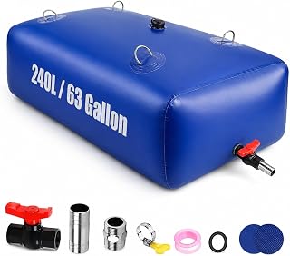 63 Gal Water Storage Bladder, 240L Portable Tank for RV Camping | Reinforced PVC, 39.4 x 23.6 x 15.8 in, Foldable, Drain Valve, Carry Loops, Non-Potable, Irrigation, Emergency