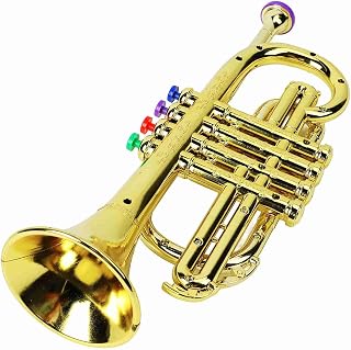 VBESTLIFE Educational Gold Kid's Trumpet Toy with 4 Colored Keys, Coordination Exercise, Plastic Material, for Children
