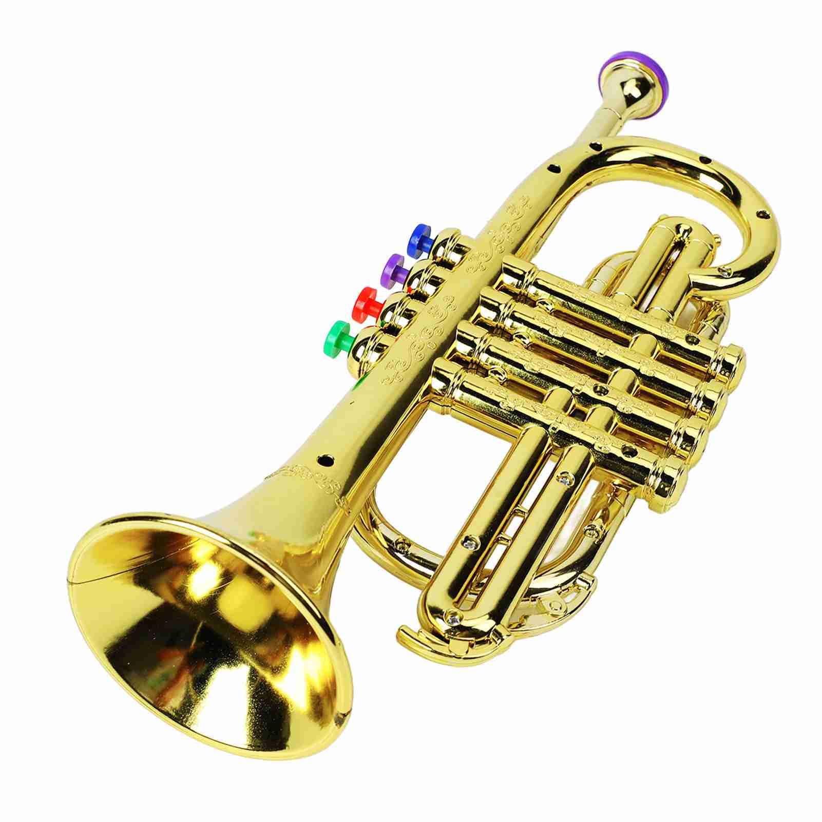 VBESTLIFE Educational Gold Kid's Trumpet Toy with 4 Colored Keys, Coordination E